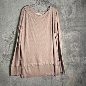 Free People North Shore Thermal Tunic Slouchy Beige‎ Thumbholes Medium Oversized